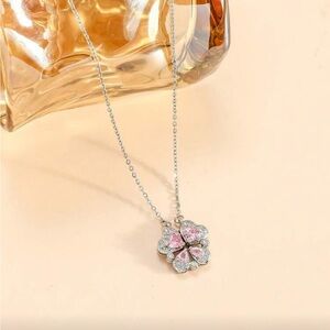 Elegant Pink and Silver Flower Pendant Necklace